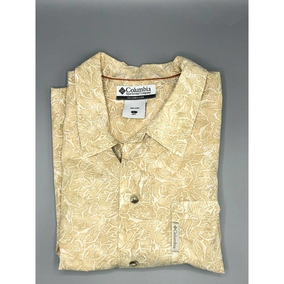 Columbia Mens Large Cream Color Camp Shirt Large - Picture 4 of 11